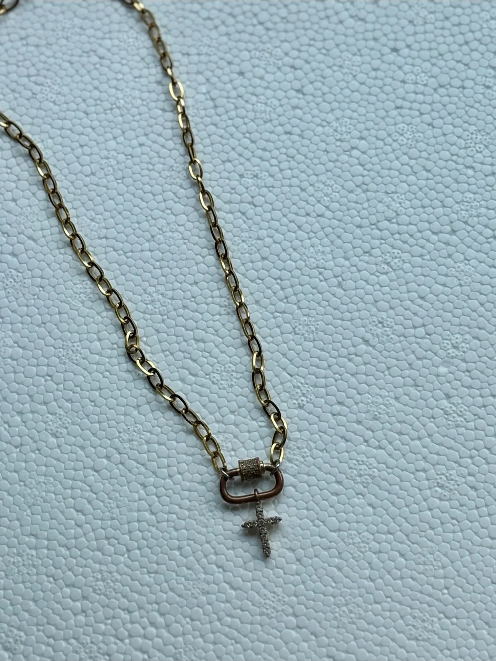 Source Unknown Gold and Rose Gold Cross Pendant Necklace with Crystal Accents